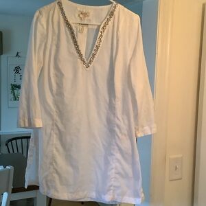 J. McLaughlin White Tunic with Silver Trim